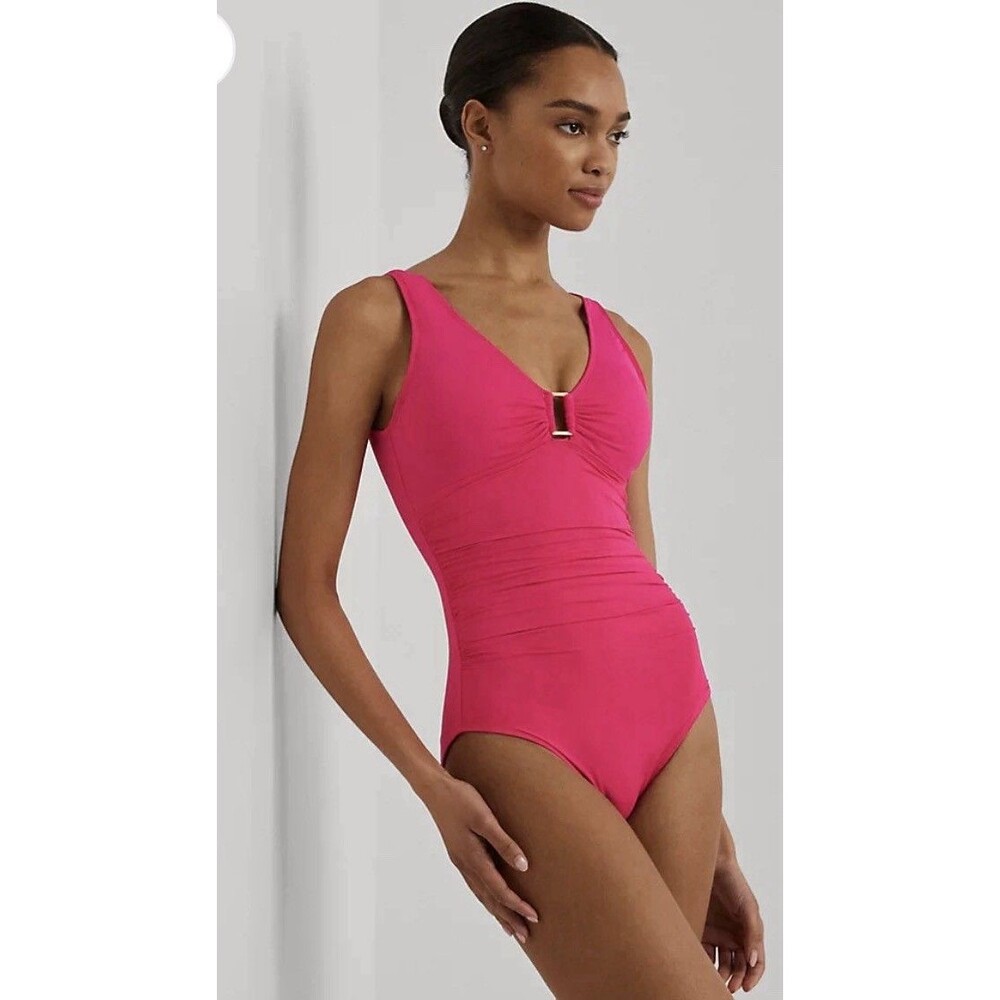 Lauren Ralph Lauren Beach Resort Club Solids Pink Ring One-Piece Swimsuit,  Sz 6